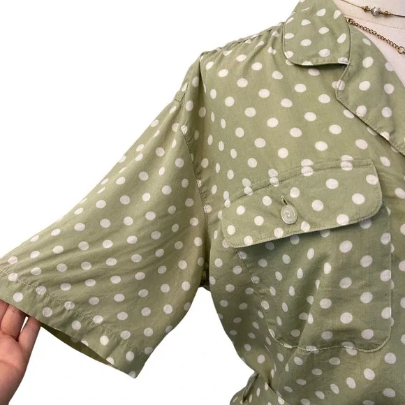 Vintage Rayon Skirt Set Polka Dot Sage Midi Tea Dress Cottagecore 12 - Picture 4 of 10